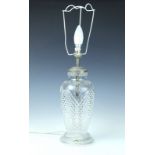 A cut glass table lamp, 34 cm to top of socket