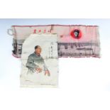 Two Communist Chinese machine woven silk patriotic banners depicting Chairman Mao Zedong, 45 cm x 28