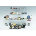 A large group of vintage play-worn diecast cars, including Corgi, Dinky, Saico, etc