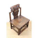 A Small Chinese carved hardwood chair, 49 cm x 41 cm x 77 cm high