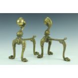 A pair of reproduction claw-and-ball brass andirons, 25 cm