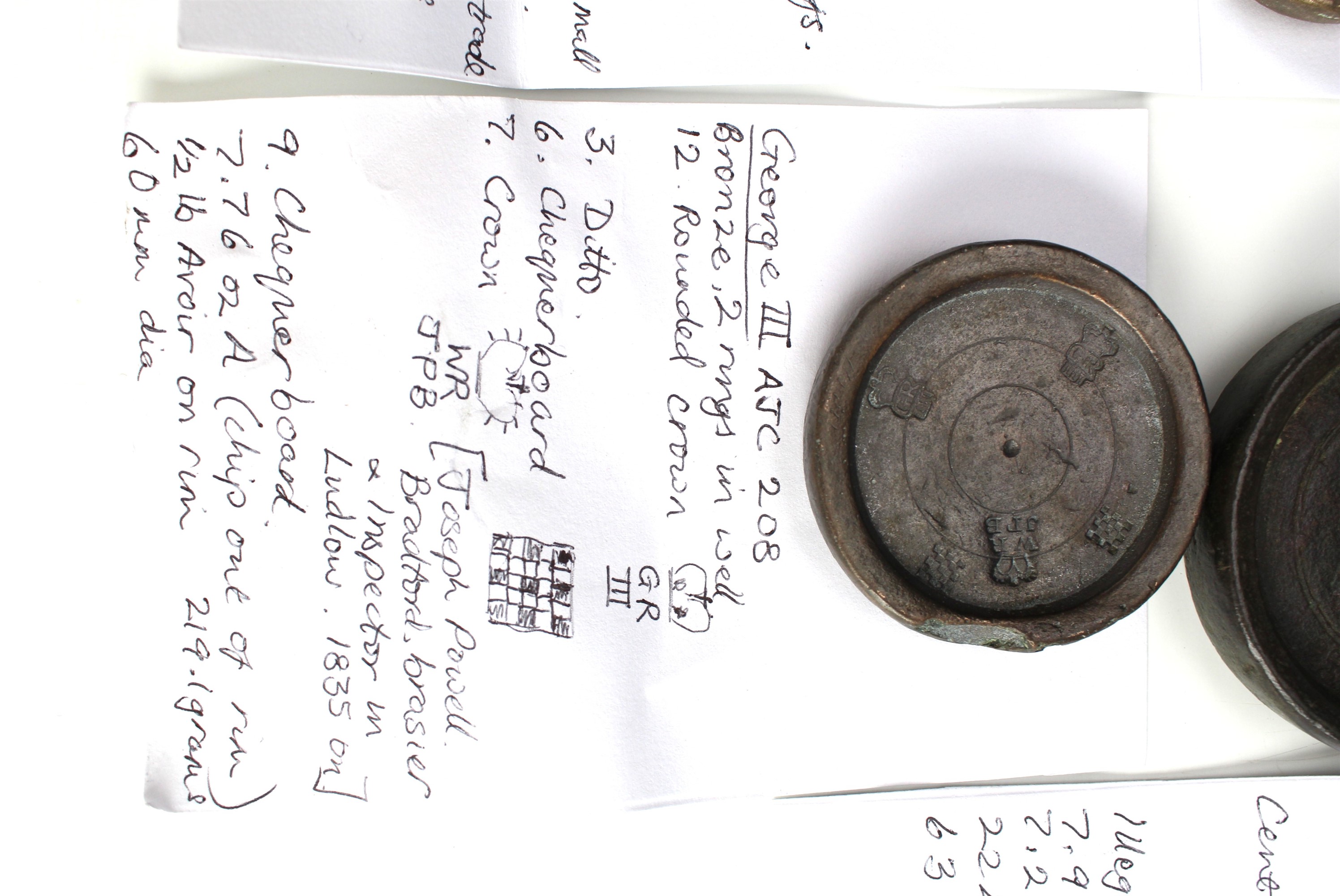 Eight George III bronze trade weights, one marked 'WR' over 'JPB' surmounted by a crown [Joseph - Image 3 of 5