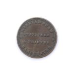 A Victorian copper trade token of "William Shaw, Stationer & Printer, Manchester", 1.5 cm