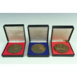 Three 1970s Eila Hiltunen limited edition bronze medallions, Heimaey Island 1973 (Iceland), 50th