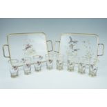 1960s kitsch hunting and shooting cordial glasses, comprising four bearing enamel hunt scenes and