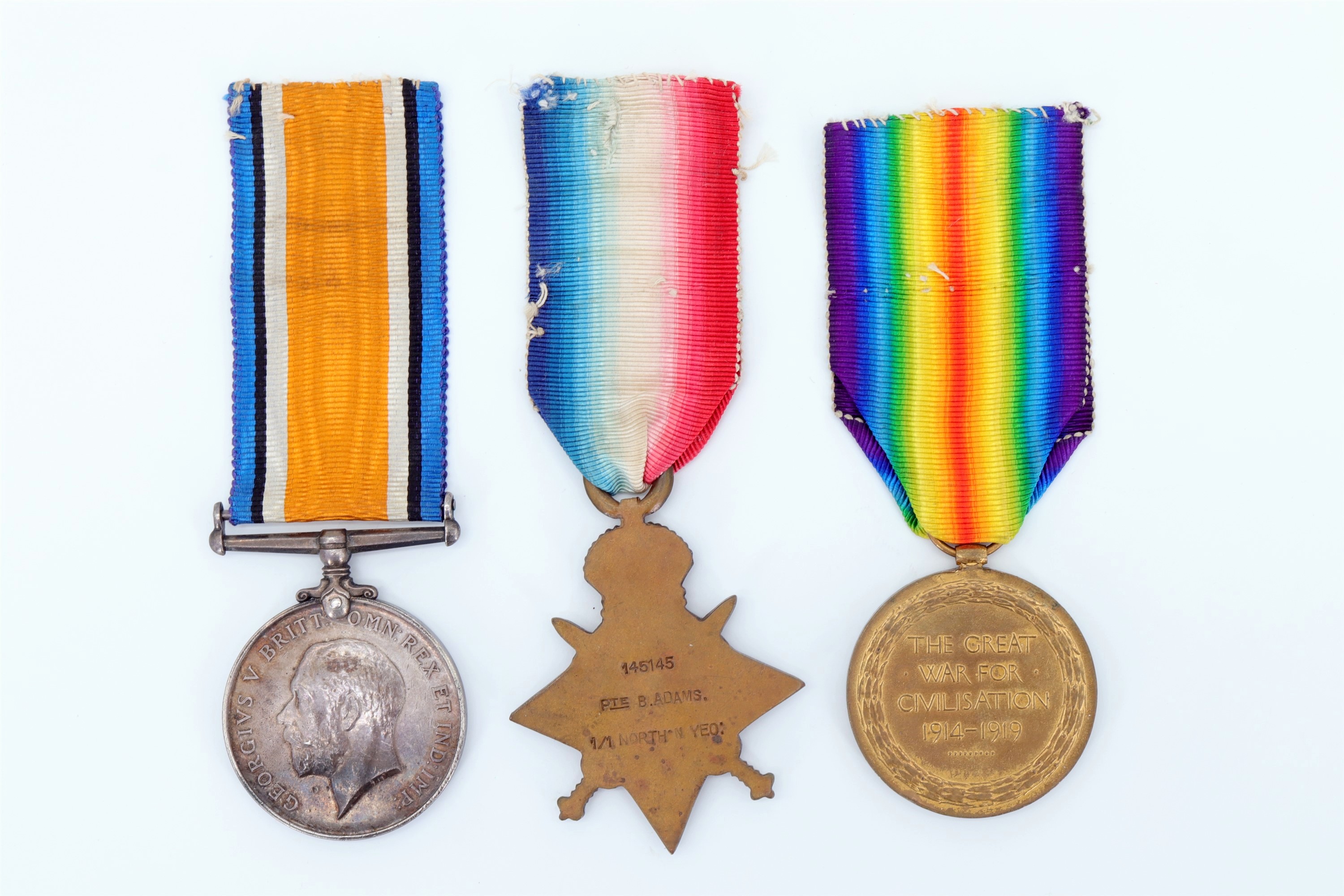 A 1914 Star with clasp, British War and Victory medals to 145145 Pte B Adams / 785 Pte B W Adams, - Image 2 of 5