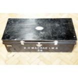 An early 20th Century army officer's campaign trunk, in black lacquered heavy steel with