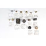14 Medieval lead trade weights, cones, truncated cones and pyramids, some faceted and ribbed,