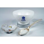 A trio of ceramics, comprising a small Meissen shell form dish, a late 19th Century Royal Crown