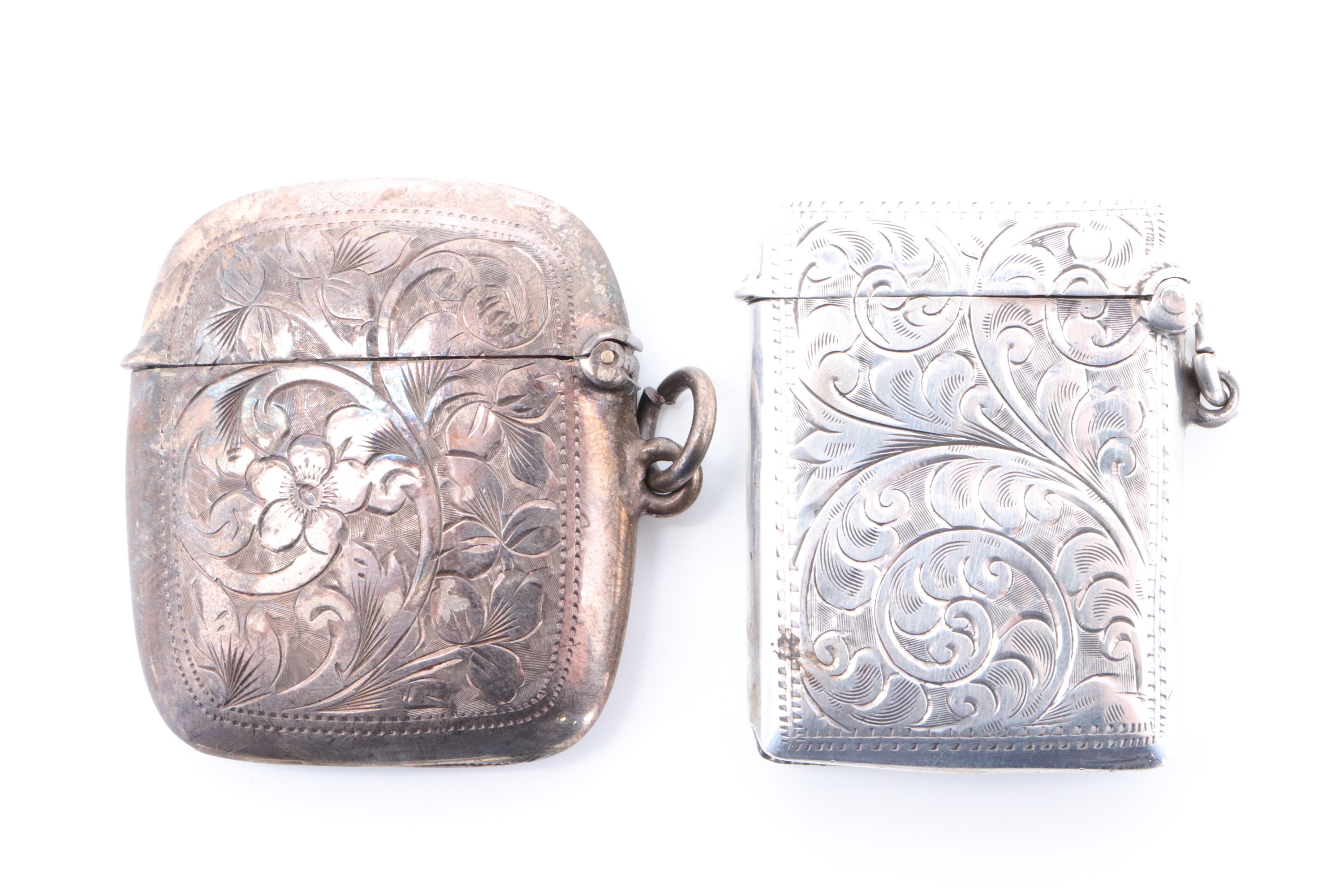 Two silver fob vesta cases, decorated with foliate scroll engraving, William Henry Sparrow, - Image 2 of 4
