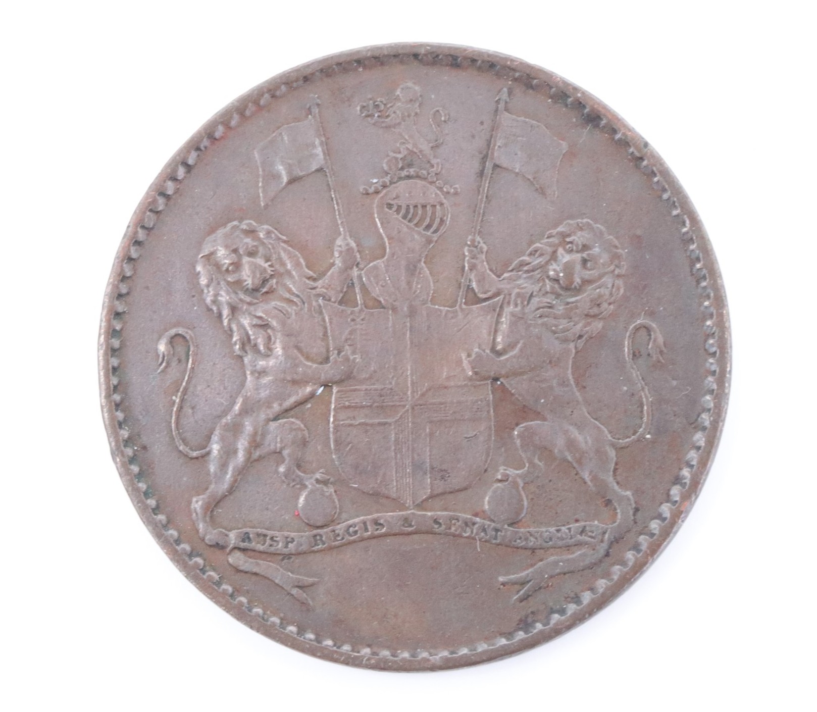 An 1821 St Helena copper half penny coin