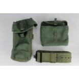 A Pattern 1944 webbing binoculars pouch together with a Pattern 1958 belt and a pouch