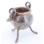 A white metal miniature cauldron, struck mark, 43 mm including swing handle