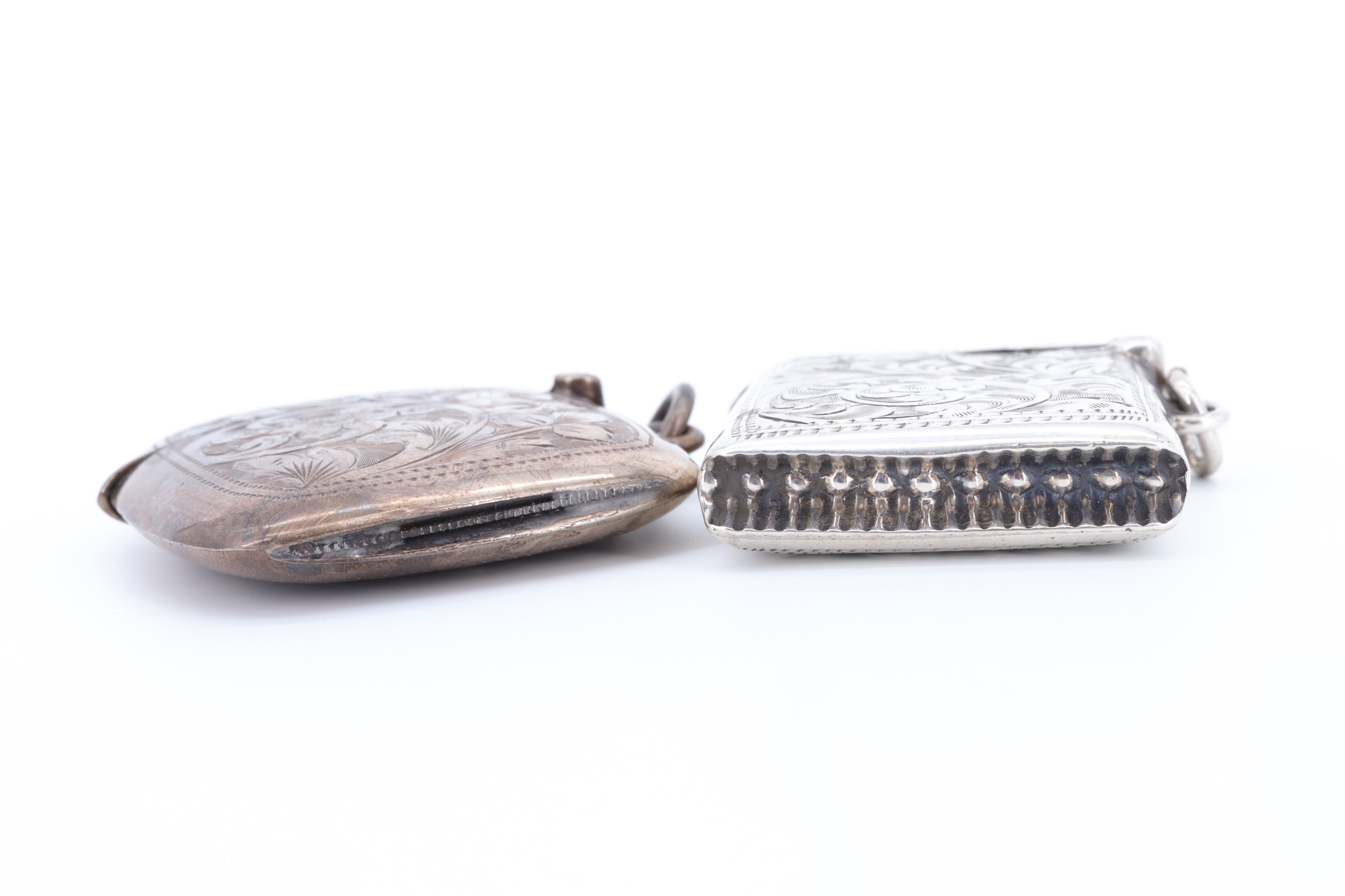 Two silver fob vesta cases, decorated with foliate scroll engraving, William Henry Sparrow, - Image 3 of 4