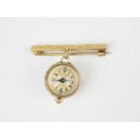A Bucherer 9 ct yellow metal nurses' type fob "ball" watch, 8.7 g, (a/f)
