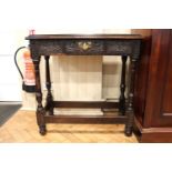 A late 17th / early 18th Century style carved oak side table, late 19th / early 20th Century, 91