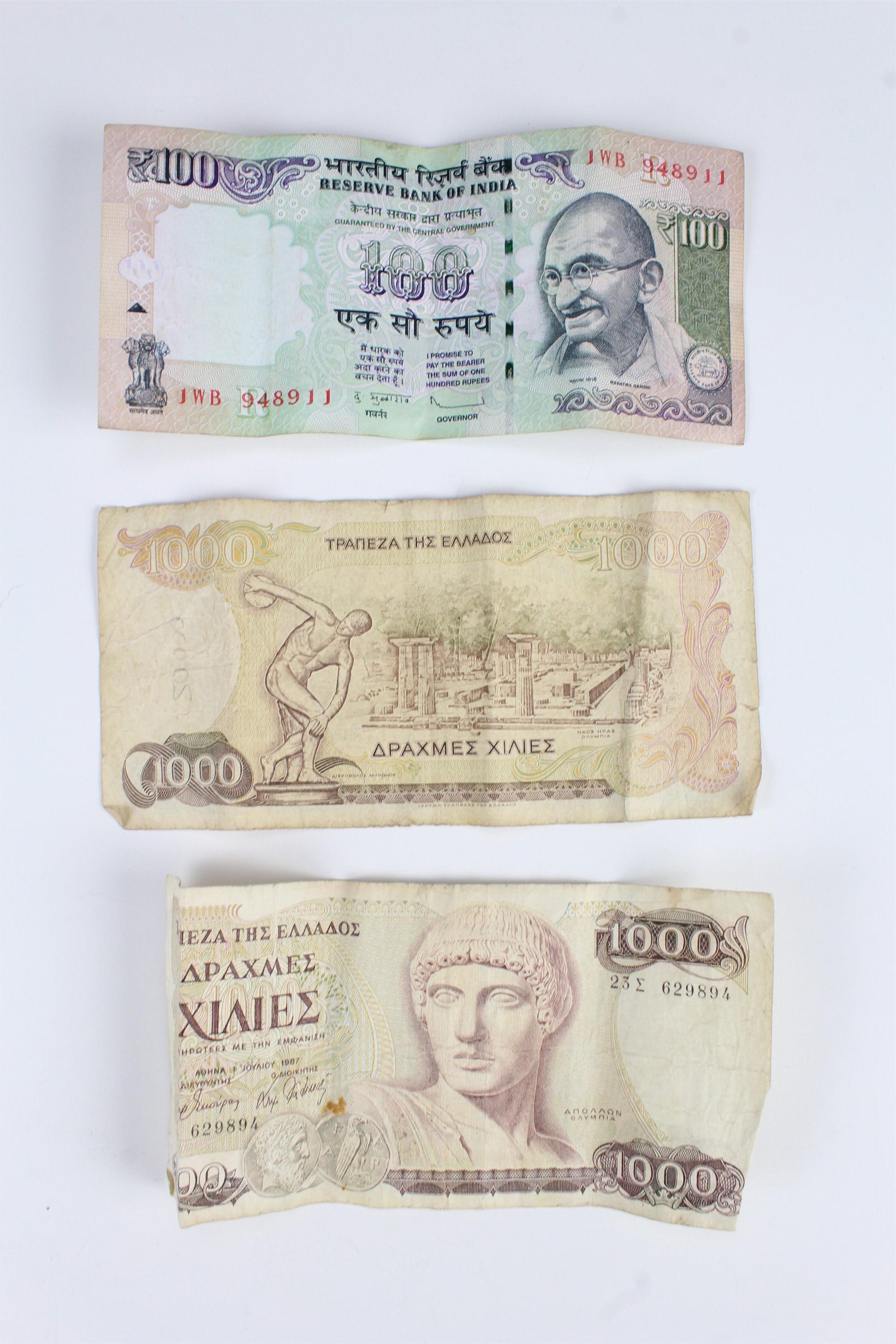 A group of world banknotes, including Reserve Bank of India Gandhi notes, Turkish, Greek etc - Image 3 of 3
