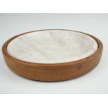 An alabaster and wood fruit bowl, 30 x 5 cm