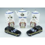 Rington's ceramics, comprising three items of "Ringtons Centenary", two piggy banks in the form of