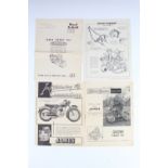 A group of 1950s printed extracts from "Motor Cycling" magazine describing the "James" motorcycle,