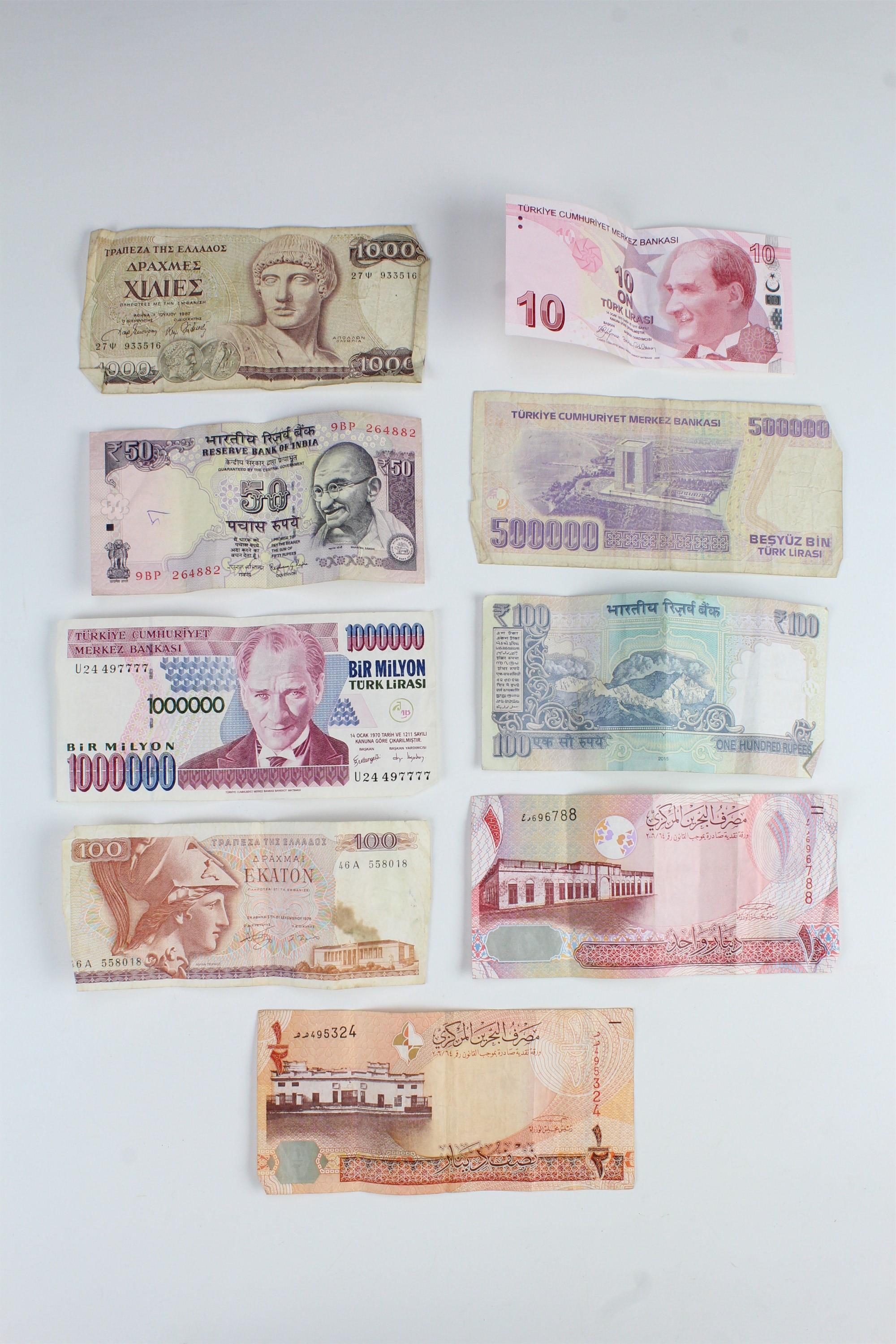 A group of world banknotes, including Reserve Bank of India Gandhi notes, Turkish, Greek etc - Image 2 of 3