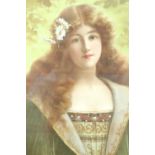 The Spirit of Spring, a Pre-Raphaelite style offset lithograph, card mounted in moulded frame