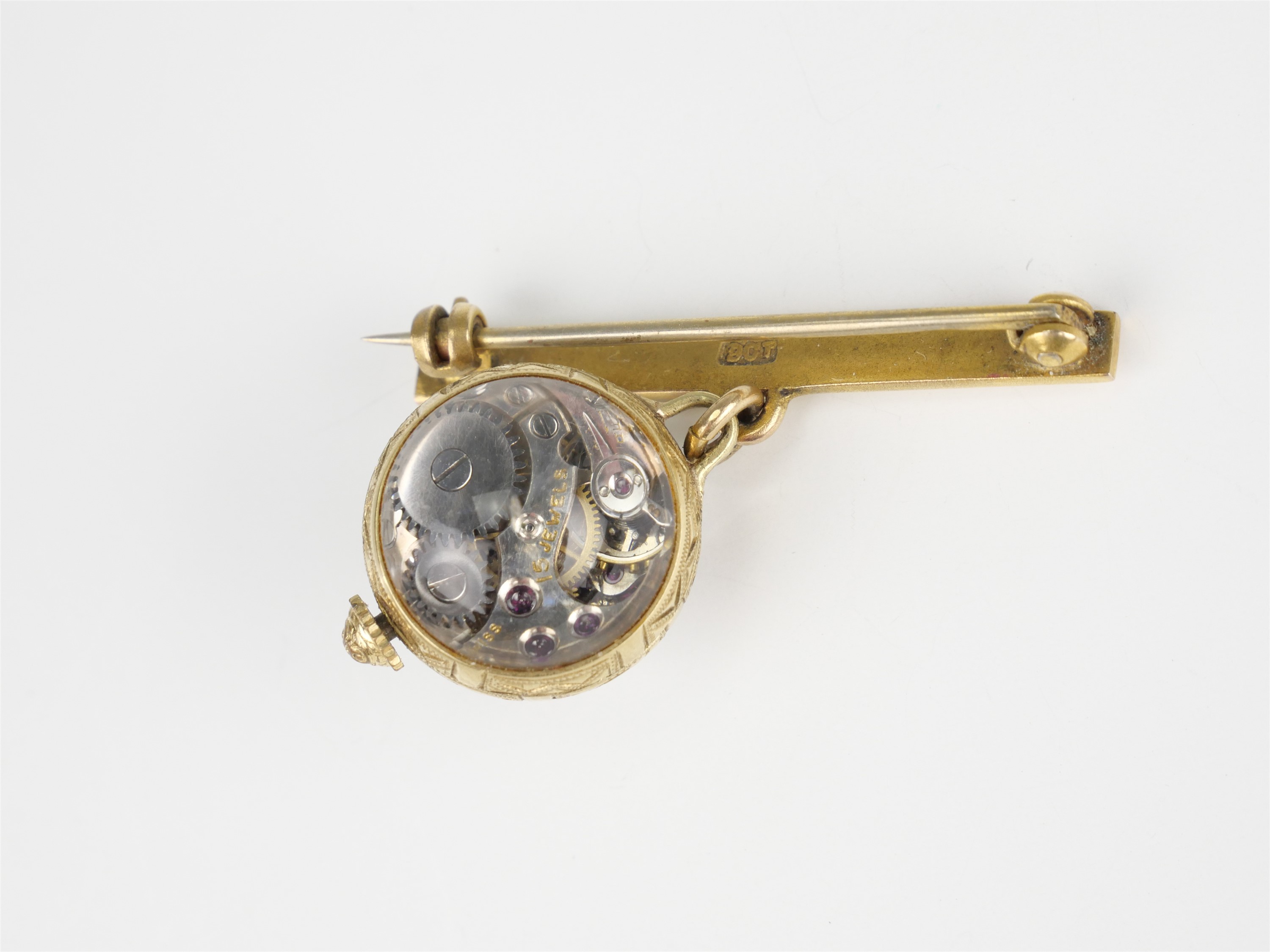 A Bucherer 9 ct yellow metal nurses' type fob "ball" watch, 8.7 g, (a/f) - Image 2 of 3