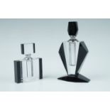 A pair of Art Deco inspired, facet cut black and colourless glass perfume bottles, 18cm