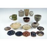 A group of studio pottery, including a goblet etc, tallest 13.5 cm