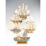 Six vintage wooden model ships, including "Water Witch", "Goelette", etc