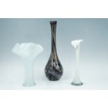 A studio glass bottle vase, 48 cm, together with two others