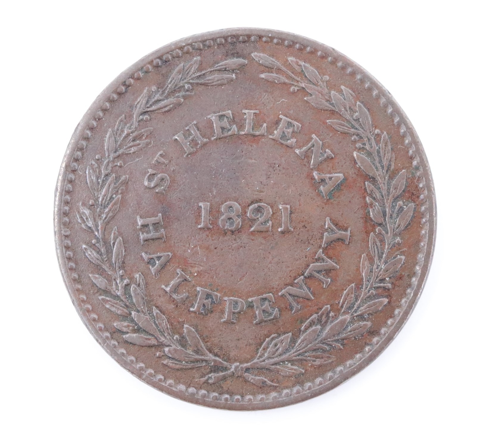 An 1821 St Helena copper half penny coin - Image 2 of 2