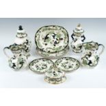 Mason's Chartreuse ware including two lidded jars, jugs and plates etc (10 items)