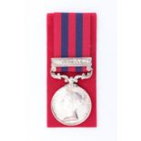 An India General Service medal with Bhootan clasp impressed to 3054 Sergt E James, 55th Regt