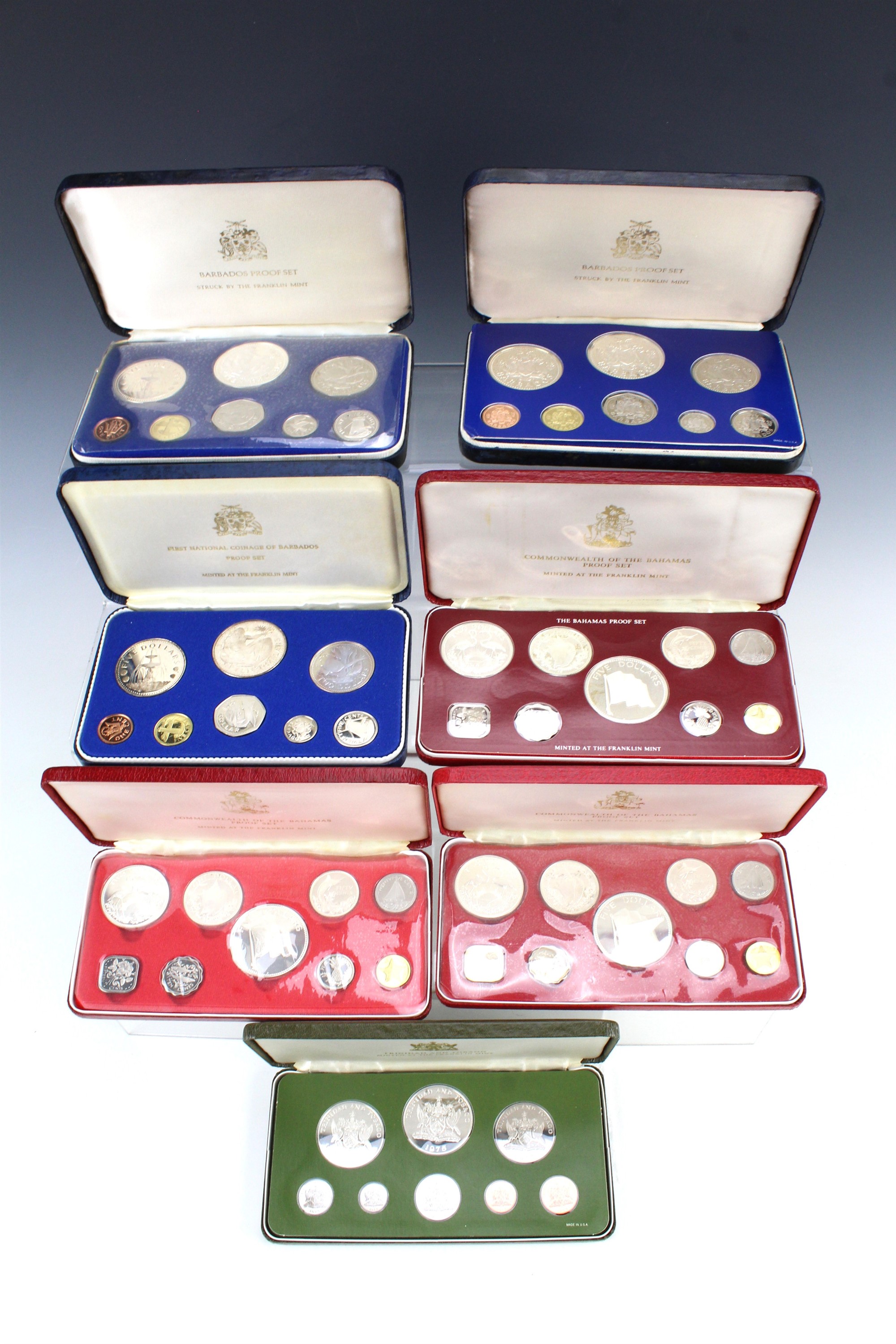 A group of coin proof sets, comprising a 1973 "First National Coinage of Barbados", a 1974 and a