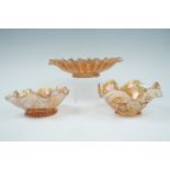 Three Victorian carnival glass bowls