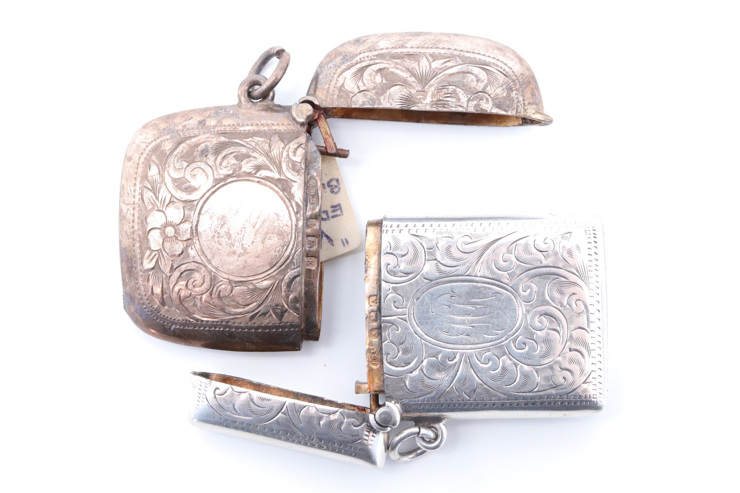 Two silver fob vesta cases, decorated with foliate scroll engraving, William Henry Sparrow, - Image 4 of 4