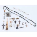 A small quantity of vintage curios, comprising an early 20th Century rosary, a miniature