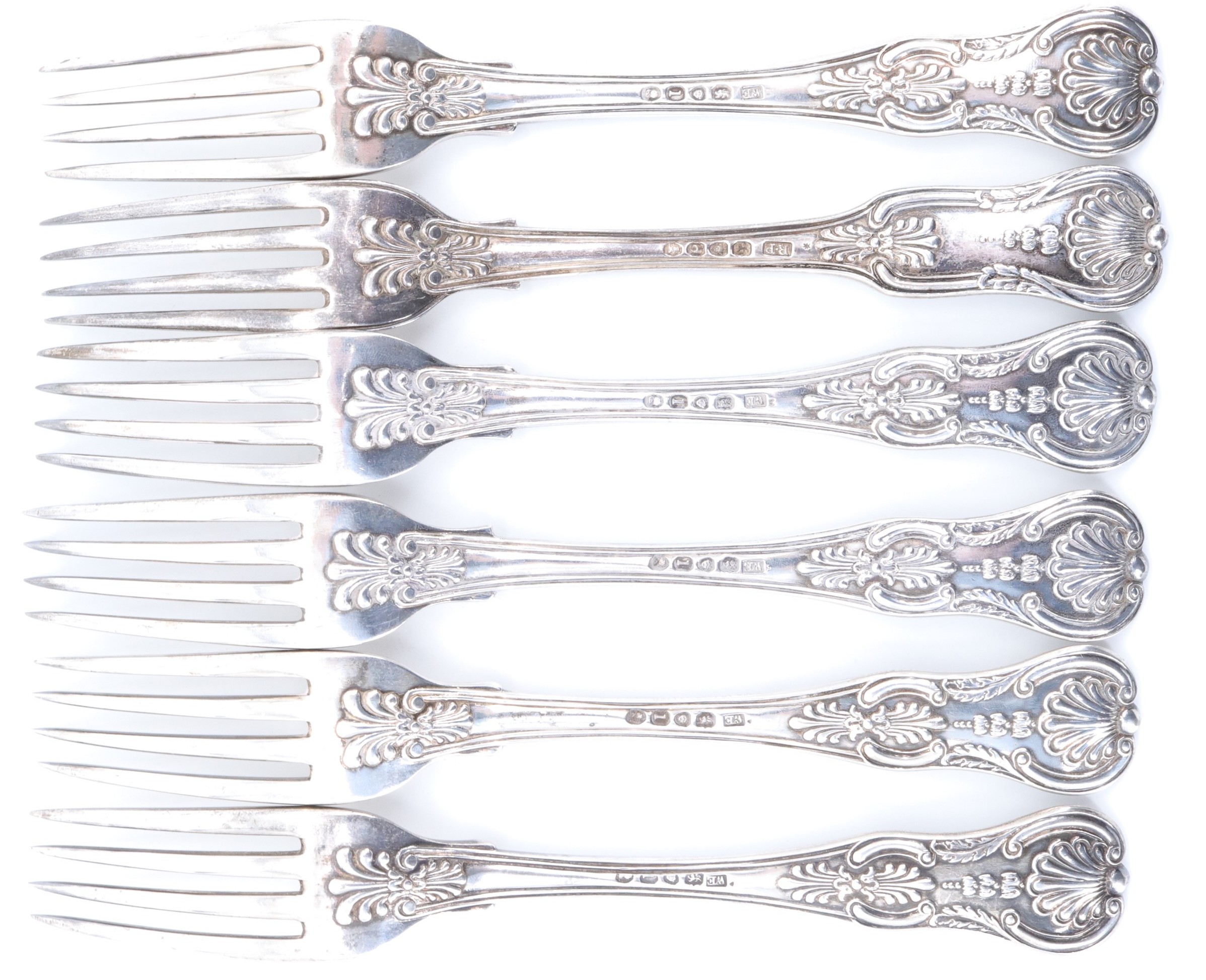 A set of five late Georgian silver Queen's pattern table forks, W E, London, 1824, together with - Image 2 of 4