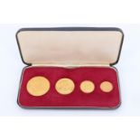 A cased Victorian gold sovereign specimen set, comprising an 1887 five pound coin, an 1887 two pound