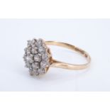 A 9 ct gold and white stone cluster ring, the face 12 mm, P/Q, 2.3 g