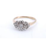 A navette diamond cluster ring, the stones claw-set on 9 ct gold, face 12 mm x 8 mm, N/O, 2.0 g
