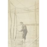 A late 19th Century photograph depicting a fly-head stake net fisherman believed to be at Powfoot,