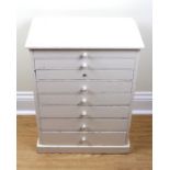 A late 19th / early 20th Century diminutive painted pine collector's or similar chest of drawers, 27