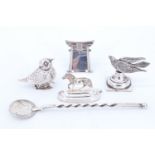 Three Victorian and later novelty place card holders, in the forms of a horse, a flying pheasant,