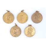 Five 1915 Early Kitchener "To Arms Ye Sons of Britain" patriotic watch chain fob medallions
