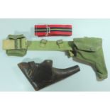 Sundry British army accoutrements comprising a Second World War Pattern 1937 revolver holster and