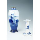 A large early 20th Century Royal Doulton blue and white transfer printed vase, of prolate form,