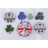 1977 Queen's silver jubilee enamelled and button badges together with vintage Girl Guides pin