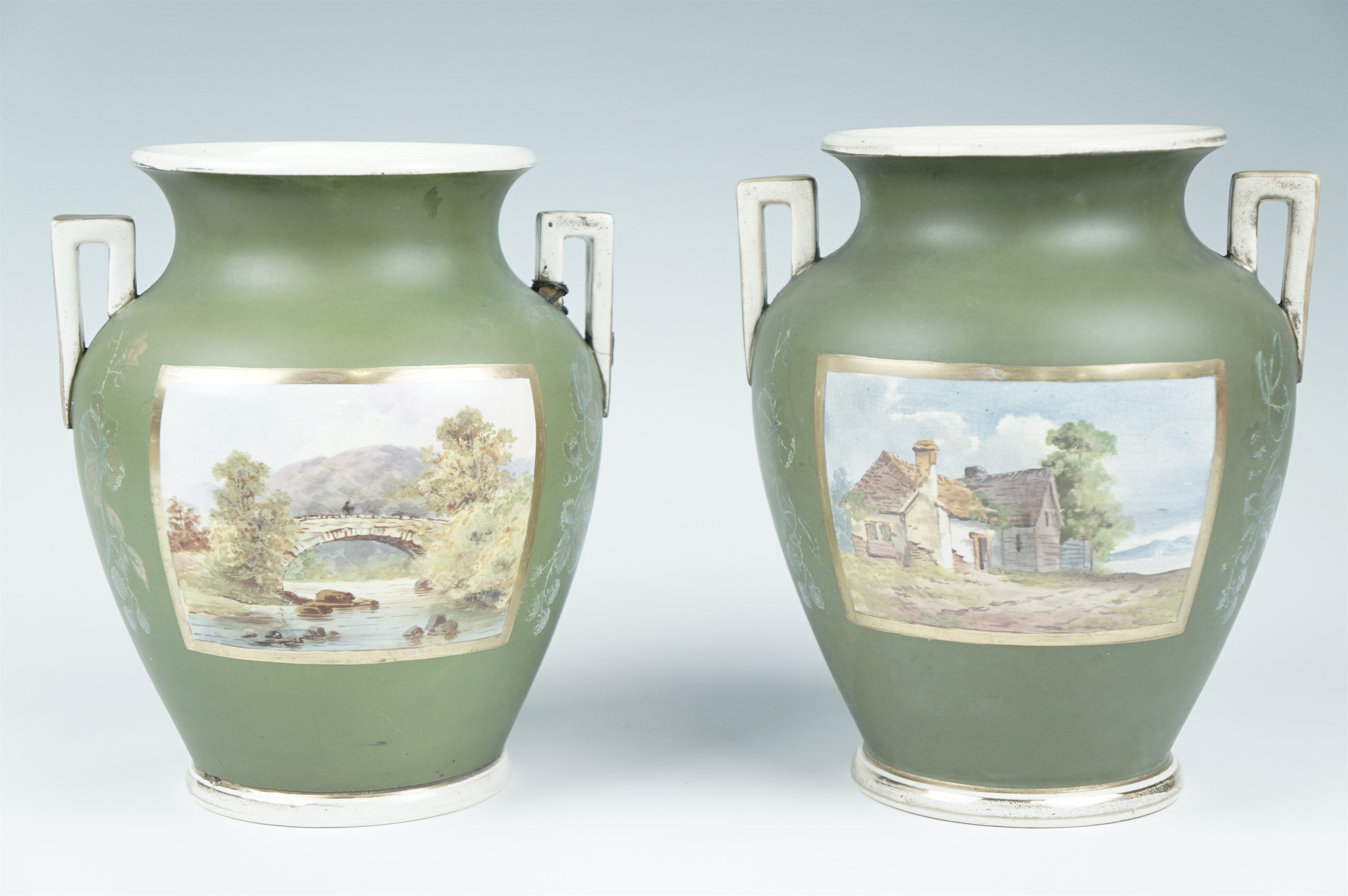 A pair of Victorian vases by Charles Barlow, of ovoid shape, having a green satin body and bearing - Image 2 of 4